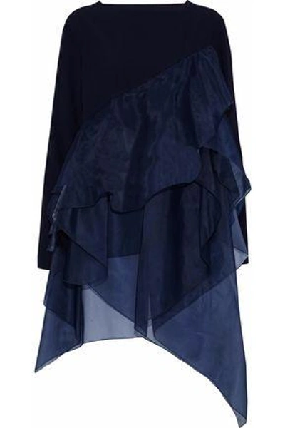 Shop Antonio Berardi Draped Organza-paneled Cady Top In Midnight Blue