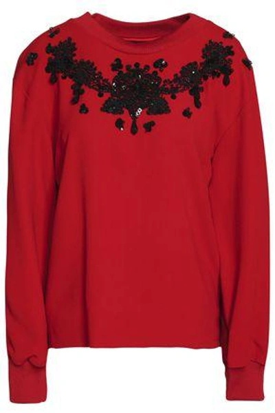 Shop Dolce & Gabbana Woman Beaded Crepe Top Red