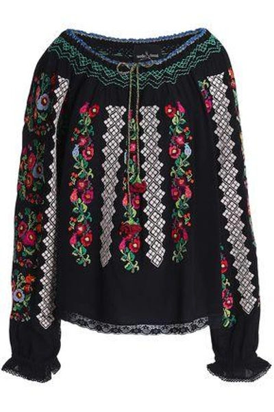Shop Needle & Thread Woman Embroidered Crepe Tunic Black