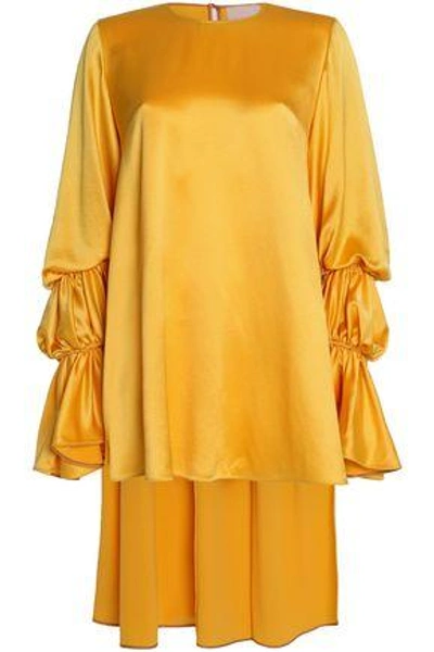 Shop Roksanda Gathered Silk Satin-crepe Tunic In Marigold