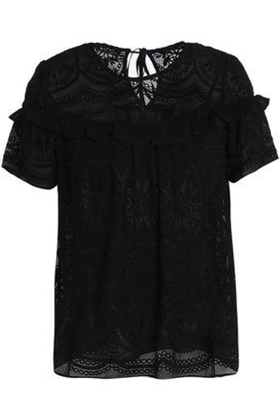 Shop Needle & Thread Woman Ruffled Embroidered Georgette Top Black