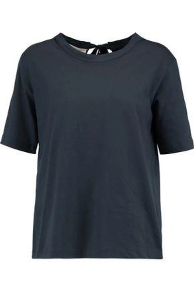 Shop Marni Woman Open-back Cotton-jersey T-shirt Navy