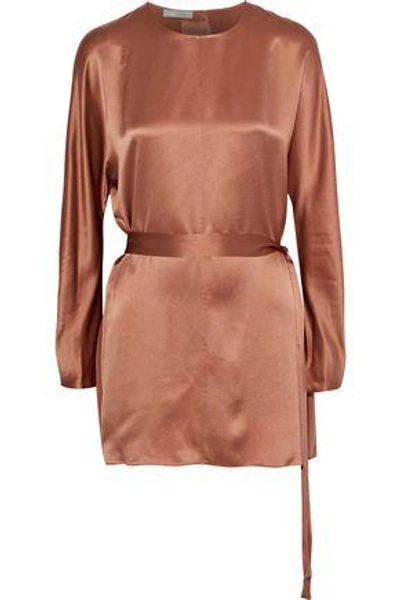 Shop Vince . Woman Belted Silk-satin Tunic Brown