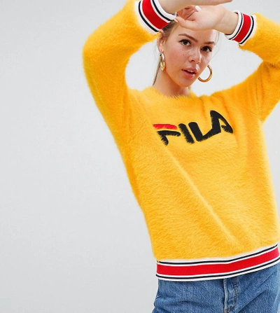 Fila Sweater With Sports Waistband And Logo Front In Fluffy Knit - Yellow |  ModeSens
