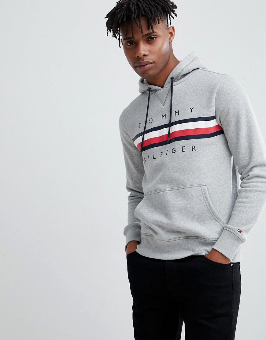 tommy hilfiger icon stripe logo print hoodie