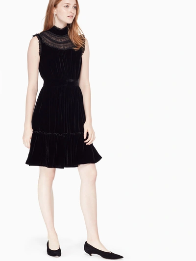 Shop Kate Spade Velvet Lace Trim Dress In Black