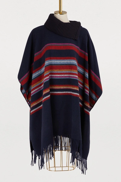 Shop Tory Burch Ainsley Poncho In Navy Striped