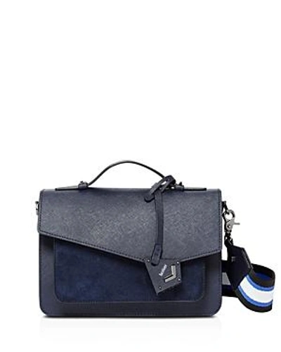 Shop Botkier Cobble Hill Medium Leather & Suede Crossbody In Winter Navy/silver