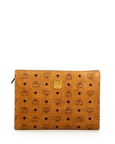 Shop Mcm Visetos Mini Clutch In Cognac Brown/gold