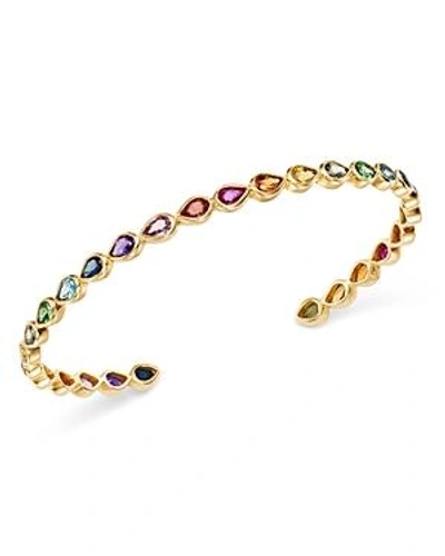 Shop Shebee 14k Yellow Gold Sapphire, Blue Topaz, Amethyst & Tsavorite Rainbow Cuff Bracelet In Multi/gold