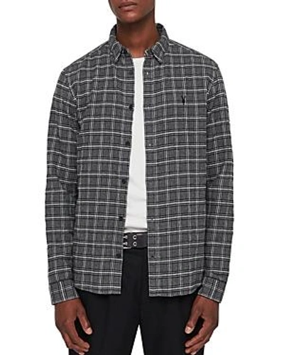 Shop Allsaints Amos Slim Fit Checked Button-down Shirt In Gray Marl