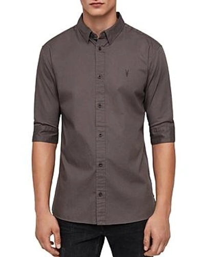 Shop Allsaints Redondo Half Sleeve Slim Fit Button-down Shirt In Core Gray