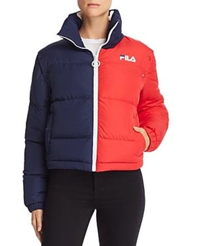 Shop Fila Martina Convertible Puffer Jacket In Blue/ Passion Red