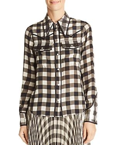 Shop Alice And Olivia Alice + Olivia Caleb Gingham Western Shirt In Check Plaid Soft White