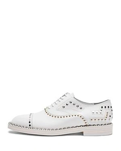 Shop Zadig & Voltaire Women's Youth Clous Derby Almond Toe Studded Leather Oxfords In White