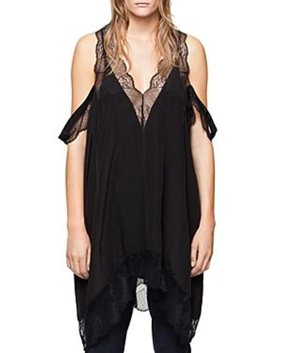 Shop Zadig & Voltaire Tavi Deluxe Cold-shoulder Silk Dress In Black