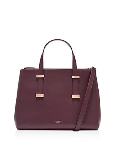 Shop Ted Baker Alexiis Large Leather Tote In Deep Purple/rose Gold