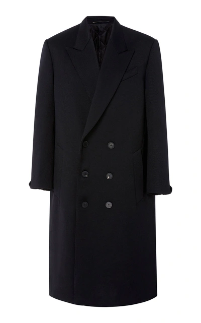 Shop Givenchy Double Breasted Coat With Leather Insert In Black