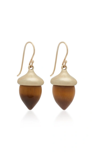 Shop Annette Ferdinandsen 14k Gold Tiger's Eye Earrings In Brown