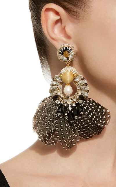 Shop Ranjana Khan Carambola Pearl And Feather Gold-tone Drop Earrings In Black