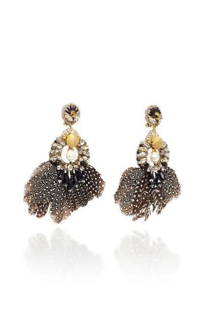 Shop Ranjana Khan Carambola Pearl And Feather Gold-tone Drop Earrings In Black