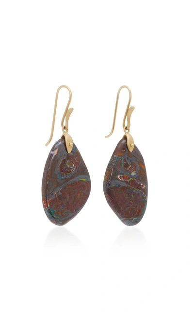 Shop Annette Ferdinandsen 18k Gold Yawah Opal Earrings In Brown