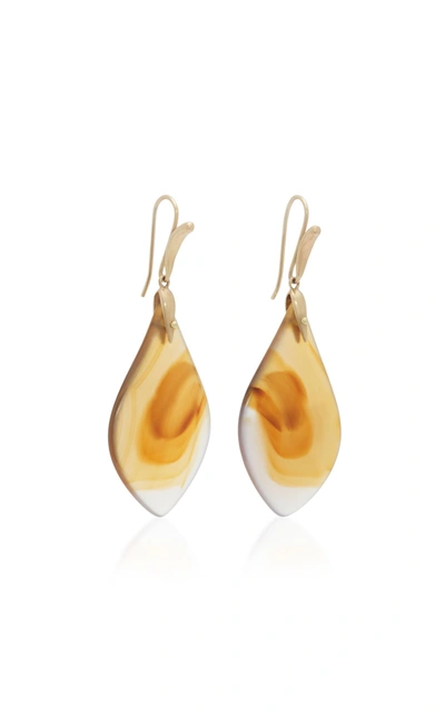 Shop Annette Ferdinandsen 18k Gold Agate Earrings In Brown
