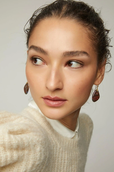 Shop Annette Ferdinandsen 18k Gold Yahwah Opal Earrings In Brown