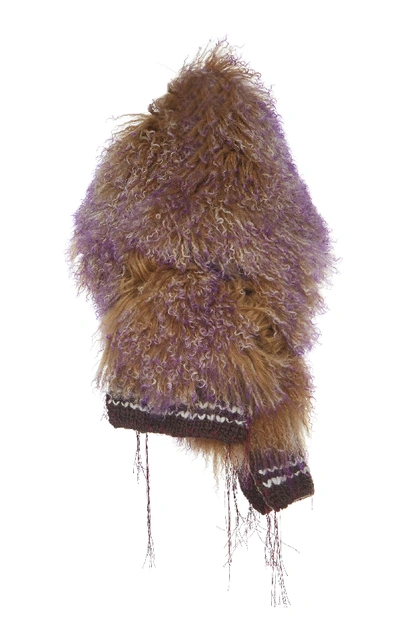 Shop Marni Two-tone Lamb Fur Stole In Purple