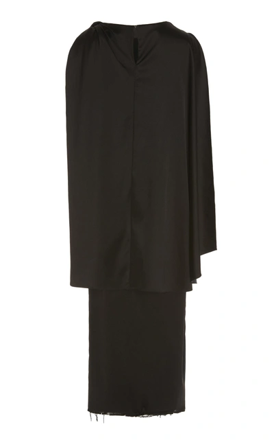 Shop Marina Moscone Satin Cape Dress In Black