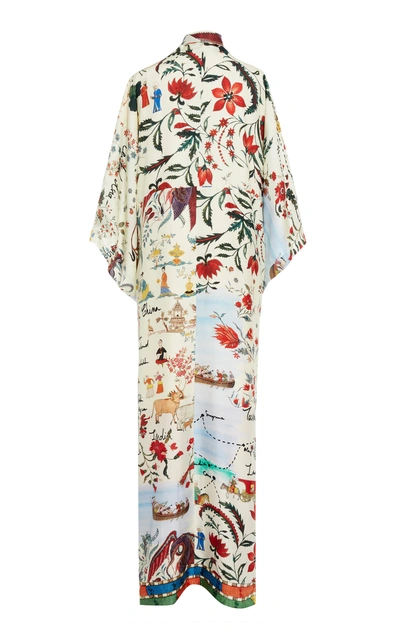 Shop Oscar De La Renta Printed Silk Satin Robe In Multi