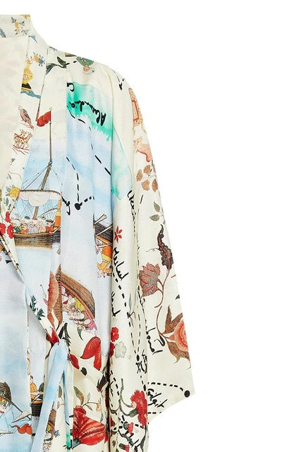 Shop Oscar De La Renta Printed Silk Satin Robe In Multi