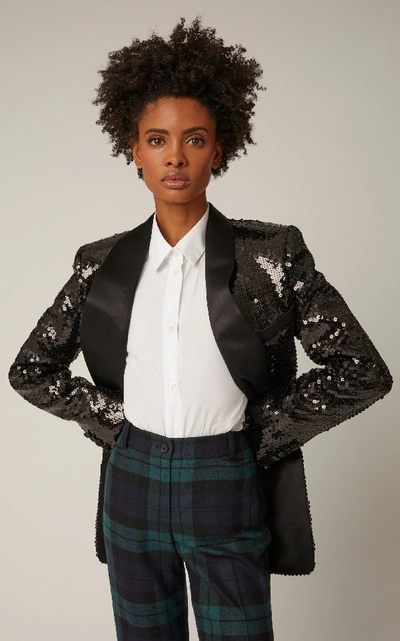 Shop Michael Kors Sequin Boyfriend Blazer In Black