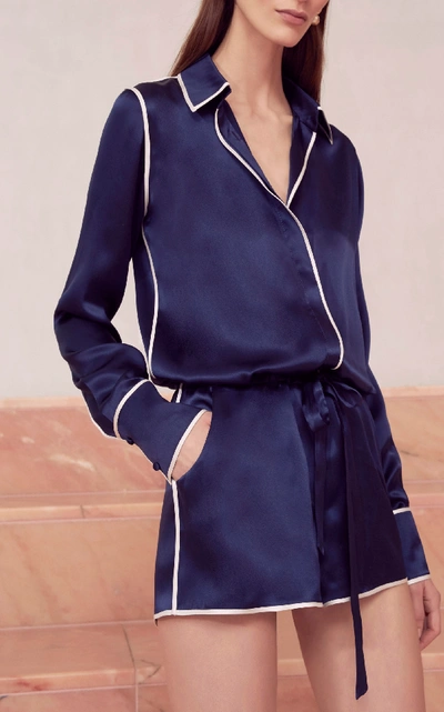 Shop Alexis Lareyne Button-up Romper In Navy