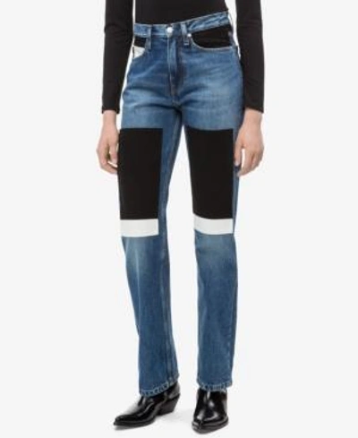 Shop Calvin Klein Jeans Est.1978 Cotton Patched Straight-leg Jeans In Keeling Patch
