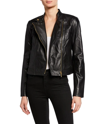 Shop Michael Michael Kors Leather Moto Jacket In Black