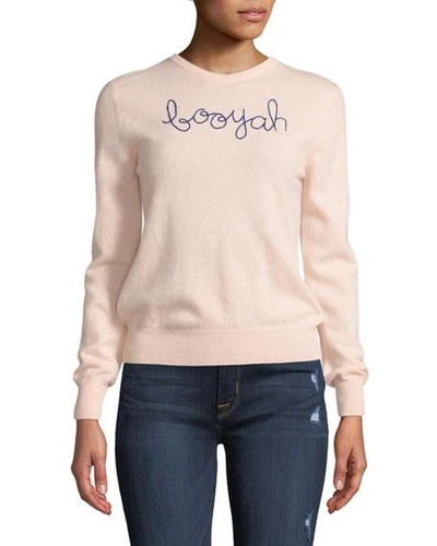 Shop Lingua Franca Booyah Embroidered Cashmere Sweater In Light Pink