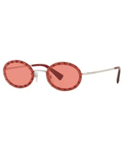 Shop Valentino Sunglasses, Va2027 51 In Silver / Red