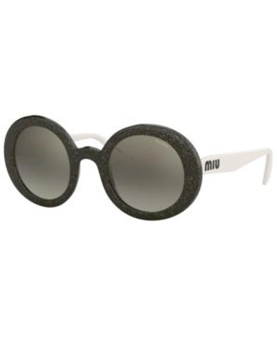 Shop Miu Miu Sunglasses, Mu 06us 48 In Transparent Smoke Glitter / Gradient Grey Mirror Silver