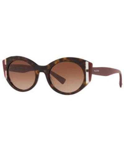 Shop Valentino Sunglasses, Va4039 53 In Havana/crystal/burgundy / Gradient Brown