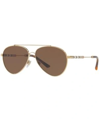 Shop Burberry Sunglasses, Be3092q In Gold / Brown