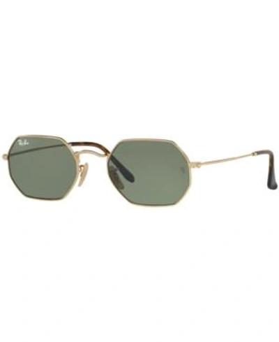 Shop Ray Ban Ray-ban Sunglasses, Rb3556n Octagonal Flat Lenses In Gold/green