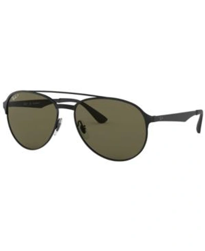 Shop Ray Ban Ray-ban Polarized Sunglasses, Rb3606 In Shiny Black On Top Matte Black / Dark Green Polar
