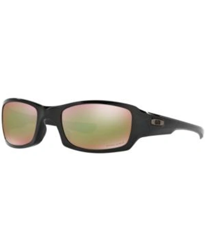 Shop Oakley Fives Squared Przim Shallow Water Sunglasses, Oo9238 In Black Shiny/blue Mirror Polar