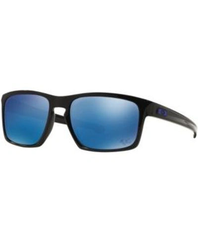 Shop Oakley Sunglasses, Oo9262 Sliver In Black Shiny/blue Mirror