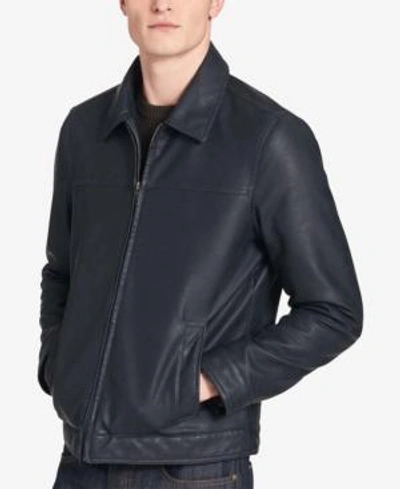 Shop Tommy Hilfiger Men's Faux Leather Laydown Collar Jacket In Navy