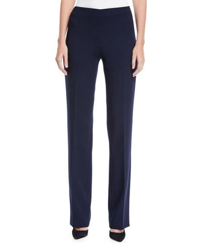 Shop Akris Carole Straight-leg Wool Double-face Pants In Navy