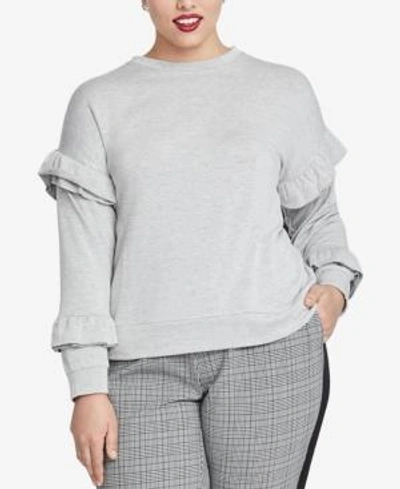 Shop Rachel Rachel Roy Trendy Plus Size Ruffled-sleeve Top In Heather Grey