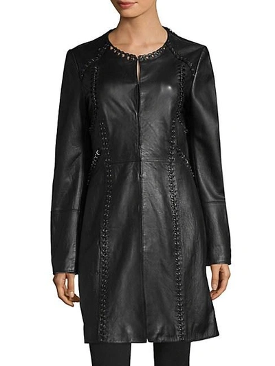 Shop Elie Tahari Veeda Embellished Leather Jacket In Black