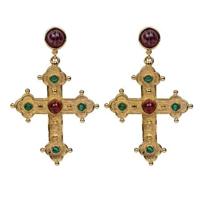 Shop Ben-amun 24k Gold Electroplated Ruby And Emeraldamy Cross Earrings